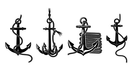Naklejka premium Four classic maritime anchors with ropes nautical symbols vintage style design elements vector