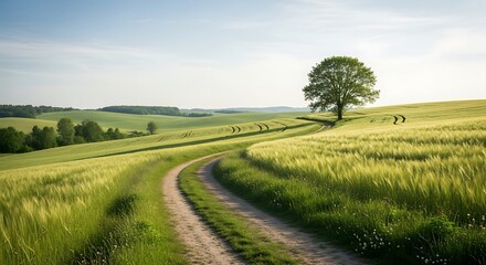 Serene Countryside Path Winding Through Golden Fields