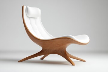 Modern Elegant Lounge Chair with White Cushion and Wooden Base in Contemporary Interior Design Setting