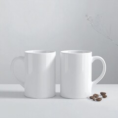 Two white mugs on a light background