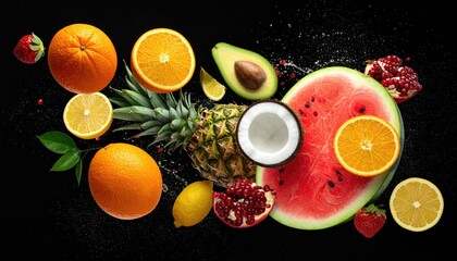 Vibrant fruit explosion on black