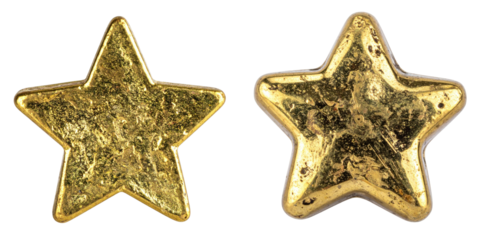 Two Golden Star Shaped Objects Isolated On White Background With Detailed Texture And Bright Light