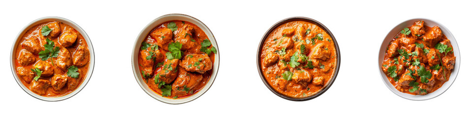 A delectable spread of flavorful Indian butter chicken dishes in bowls