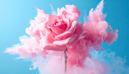 Pink rose in swirling pink ink cloud