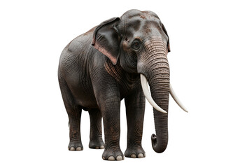 Fototapeta premium A full shot of an elephant, its gray skin textured and detailed, set against a plain black background.