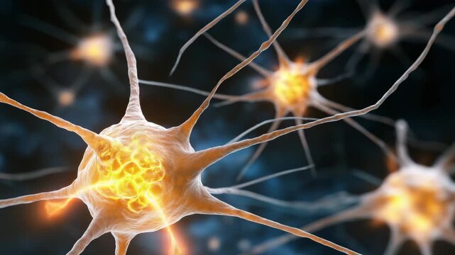 A close up of a bunch of neurons. The neurons are all different sizes. Anatomical illustration of decaying rotten brain neurons, conceptual medical infographic
