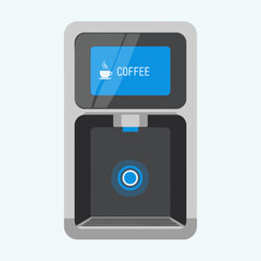 Illustration of a modern coffee maker with a blue screen displaying 'Coffee'.