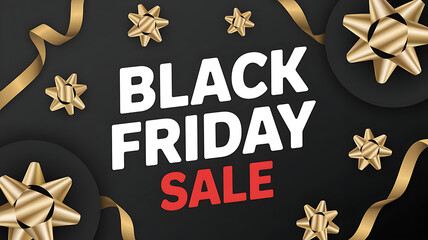 Exciting Black Friday sale with festive gold bows and ribbons on a dark background