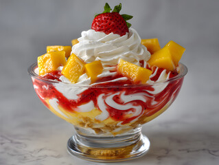 dessert swirl strawberry topping mango accent