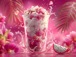 Dragon fruit coconut ice cream in a transparent 