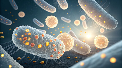 Bright orange vitamin C molecules are being absorbed into intestinal cells, creating a glowing, energizing effect.
