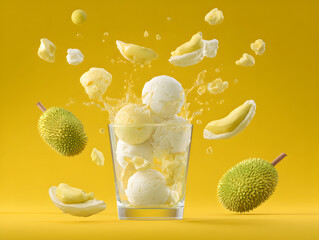 Durian ice cream scoops in a transparent cup durian
