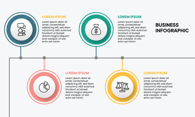 Modern infographic template. Creative circle elements design with marketing icons. Business concept with 4 options, steps, parts.