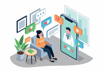 A woman having an online therapy session or medical consultation via video call with a doctor on her smartphone from the comfort of home