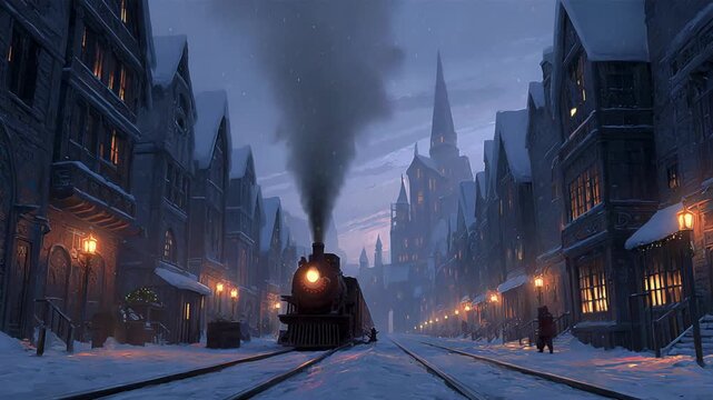 Snowy village train