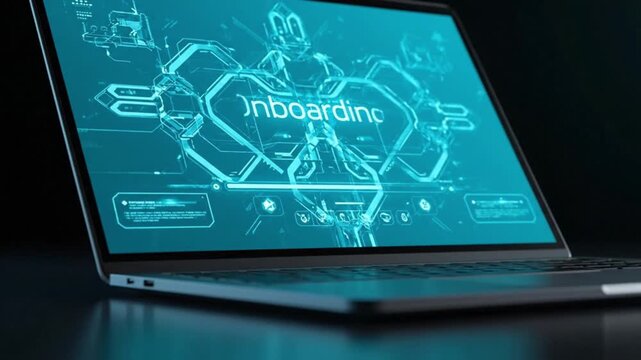 digital onboarding process laptop screen futuristic ui