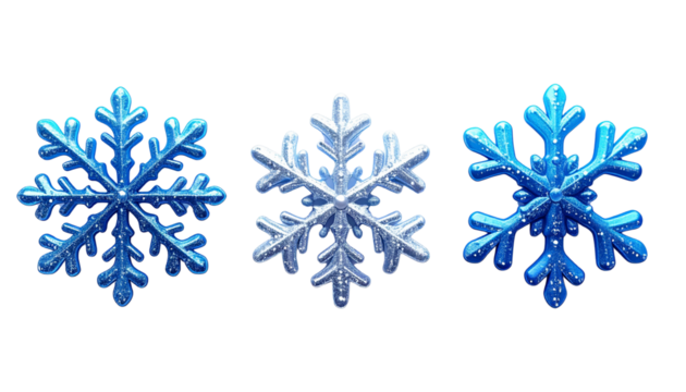 Holiday Snowflake Trio Set in Different Styles, isolated on transparent background