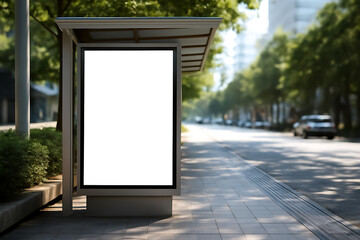 Blank billboard on a street and road in an urban setting