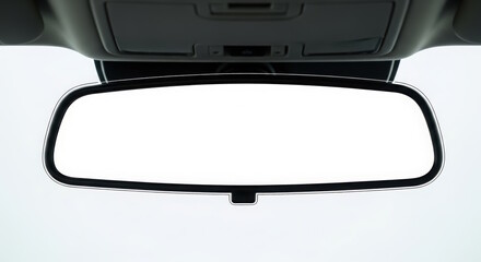 Rearview mirror in a modern vehicle, showcasing a blank reflective surface, designed for safe driving, with a minimalistic interior aesthetic and soft lighting ambiance