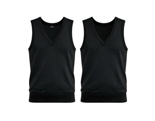 Two dark gray sleeveless v-neck sweaters
