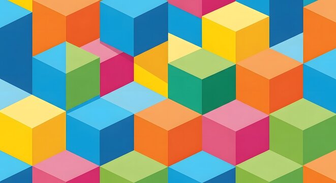 Vibrant isometric cubes pattern repeating seamlessly geometric abstract background colorful building blocks