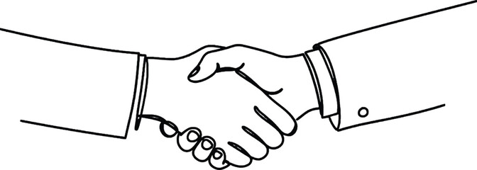 Handshake two hands minimalist one line illustration Two hands shaking drawn in continuous line art symbol of trust partnership and unity