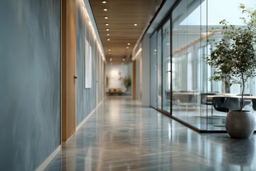 Modern blurred meeting room interior showcasing sleek design elements and open spaces in a contemporary office setting during daylight hours