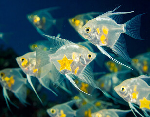 Fantasy transparent fish with star mark 想像上の透明な魚の群れ 星型模様付き