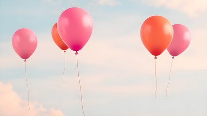 Pink Balloons Floating in the Sky