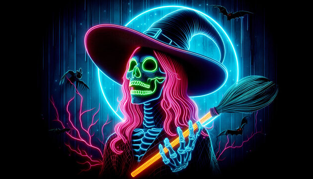 Realistic Neon Witch in first shot - Powered by Adobe