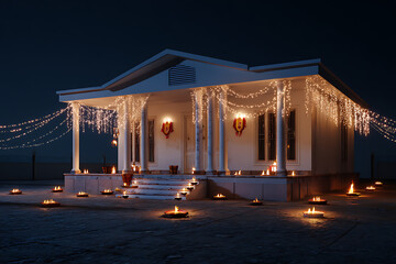 Warm glow of Diwali festival illuminates a home with countless diyas and festive lights creating a magical, inviting atmosphere for celebration
