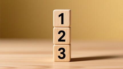 Stacked Wooden Blocks Displaying Numbers 1, 2, and 3 on a Warm Background