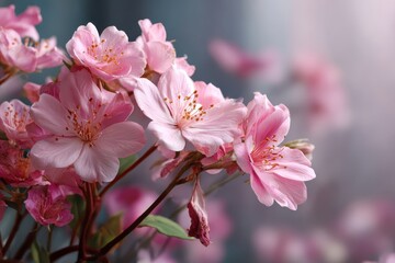 Obraz premium Vibrant pink flowers bloom in a delicate arrangement highlighting their soft petals and intricate details in a serene setting during daylight hours