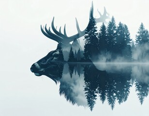 Elk silhouette overlaid forest landscape