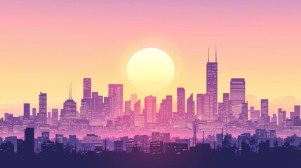 Fototapeta premium A Digital Masterpiece of a Sunset Cityscape