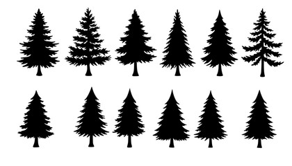 Pine icon set. Fir tree vector set.
