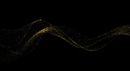 Vector Abstract Shiny Gold Glitter Wave design element. For New Year, Merry Christmas, Birthday and Wedding greeting card and invitation. Luxury Background design