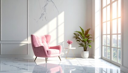 Fototapeta premium Pink armchair in modern interior