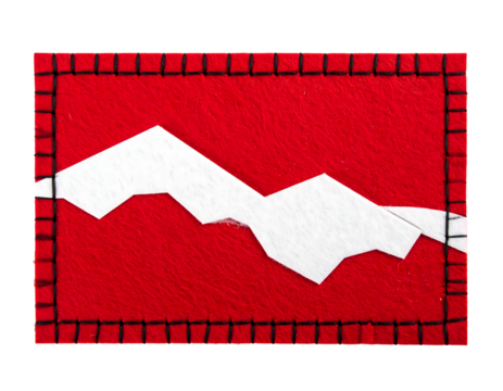 Red patch with white, jagged mountain shapes. Stitched edges
