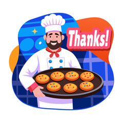 A flat style illustration showing a chef 