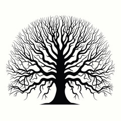 Naklejka premium Vector silhouette of a large leafless tree with intricate branches in eps format vector