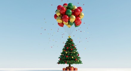 Christmas Tree with Balloons and Gifts
