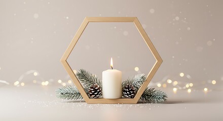 Candle with Frame and Pine Cones
