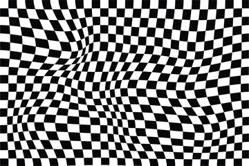 Fototapeta premium Groovy checker seamless pattern, wavy abstract retro checkerboard background. Trippy wave board geometric. Trendy modern. wavy distorted checkered vector pattern background.
