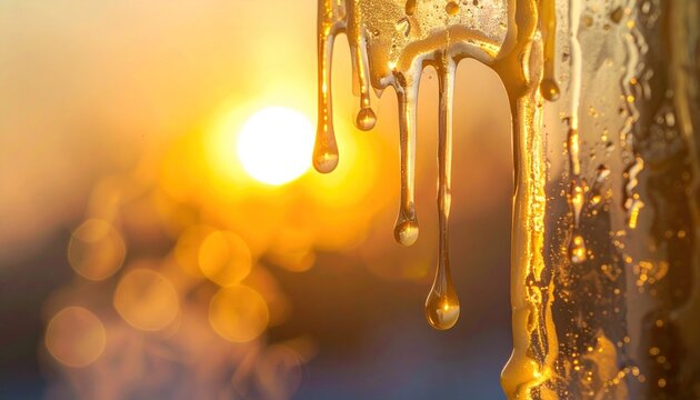 Melting icicles golden sunrise