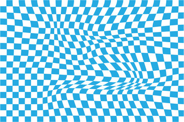 Retro wavy checker seamless pattern background in blue and white with distorted grid.