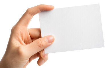Obraz premium Female hand holding blank white card or business card isolated on transparent background