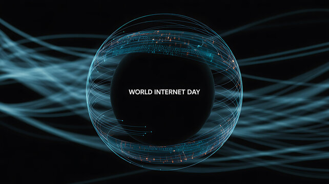 World Internet Day digital globe with glowing network lines and text