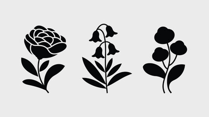 Minimalist black flower illustrations vector set scalable eps decorative botanical art vector