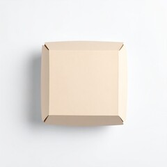 A light beige, rectangular food container, possibly cardboard, sits on a white background; viewed from directly above